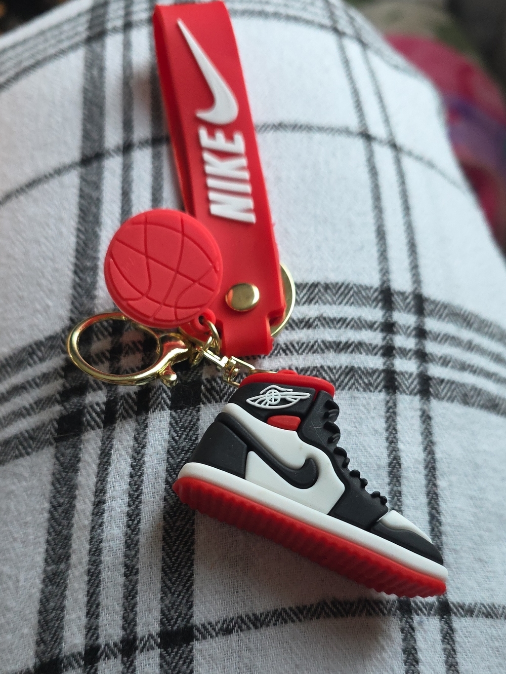 Nike Black, Red & White Mini Sneaker Keychain with Strap